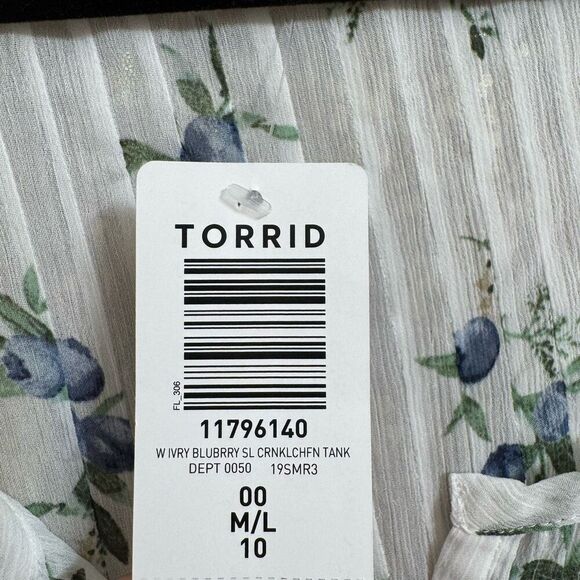 Torrid Blueberry White Crinkle Chiffon Sheer Pintuck Tank 00 M/L NWT - Picture 4 of 10